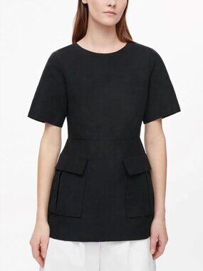COS Black Waisted Utility Tunic Top Size 4